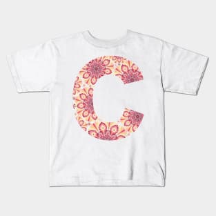 Floral Mandala Capital Letter C Sunset Kids T-Shirt